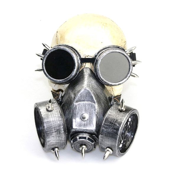 KinkHarness Steampunk Rivets Cosplay Gas Mask GREY